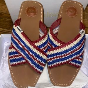 Chloe Red, Blue, and Cream Striped Slippers